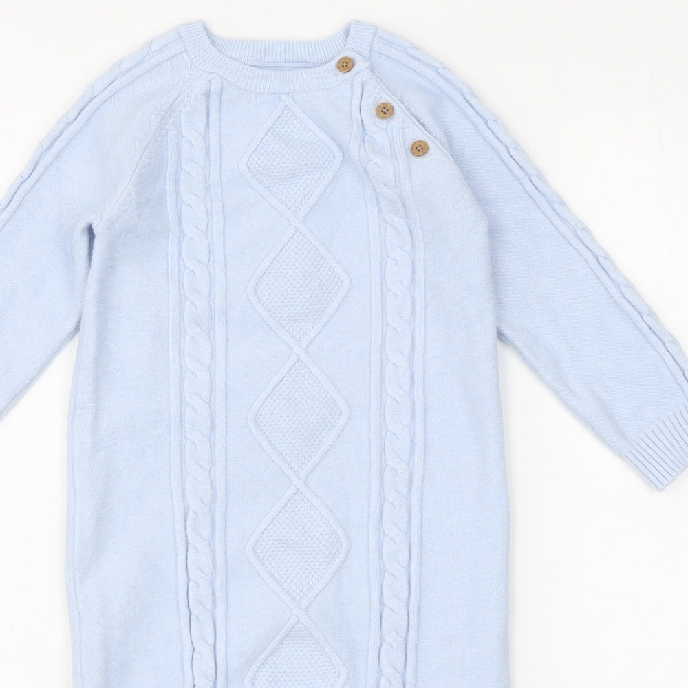 Nutmeg Baby Blue Geometric Cotton Romper One-Piece Size 9-12 Months Button