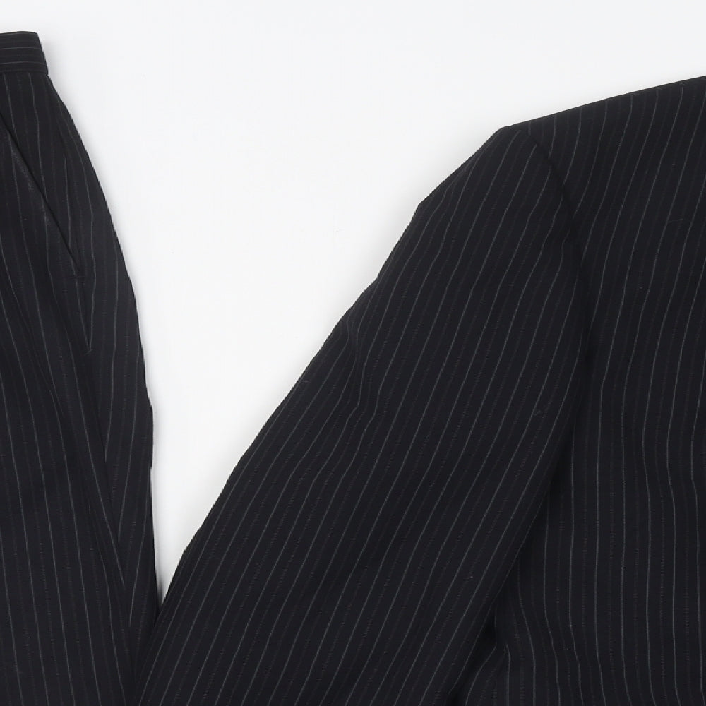 Marks and Spencer Mens Black Striped Polyester 2 Piece Suit Size 42