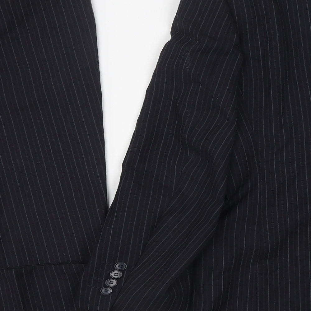 Marks and Spencer Mens Black Striped Polyester 2 Piece Suit Size 42