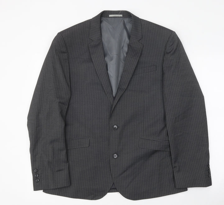 NEXT Mens Grey Striped Polyester Jacket Blazer Size 40