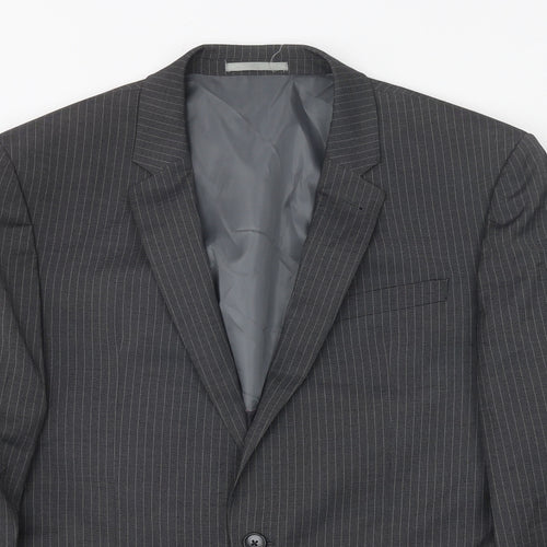 NEXT Mens Grey Striped Polyester Jacket Blazer Size 40