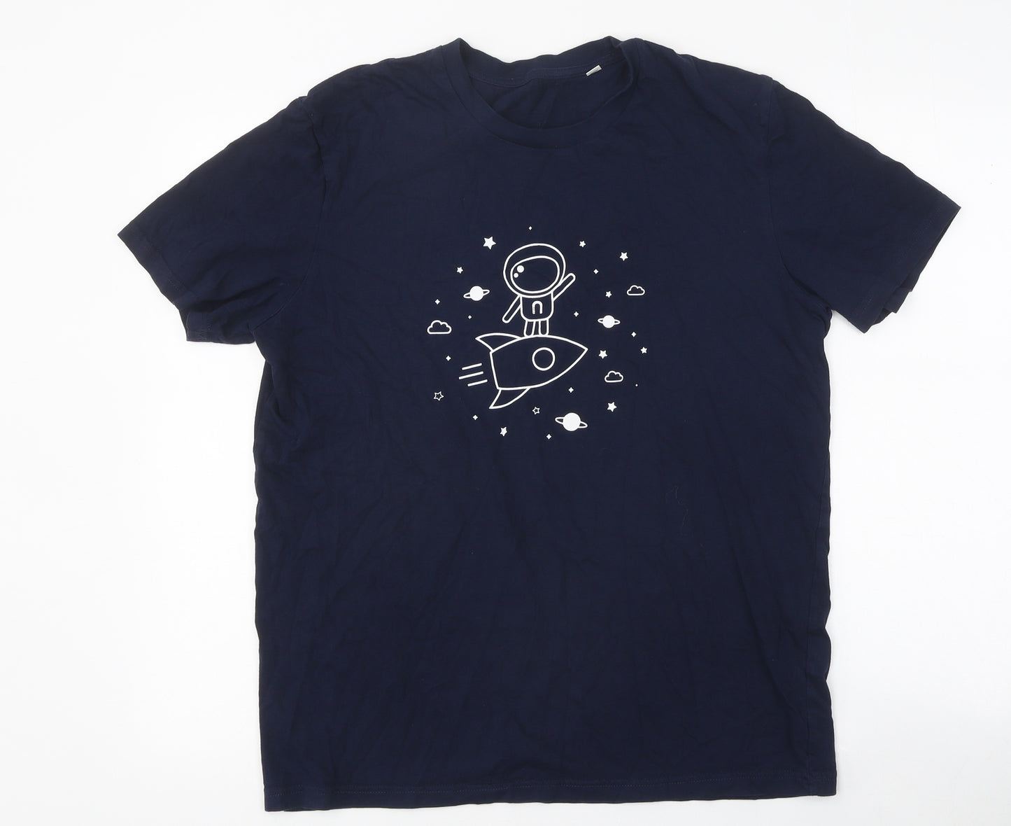 Preworn Womens Blue Polyester Basic T-Shirt Size M Crew Neck - Astronaut