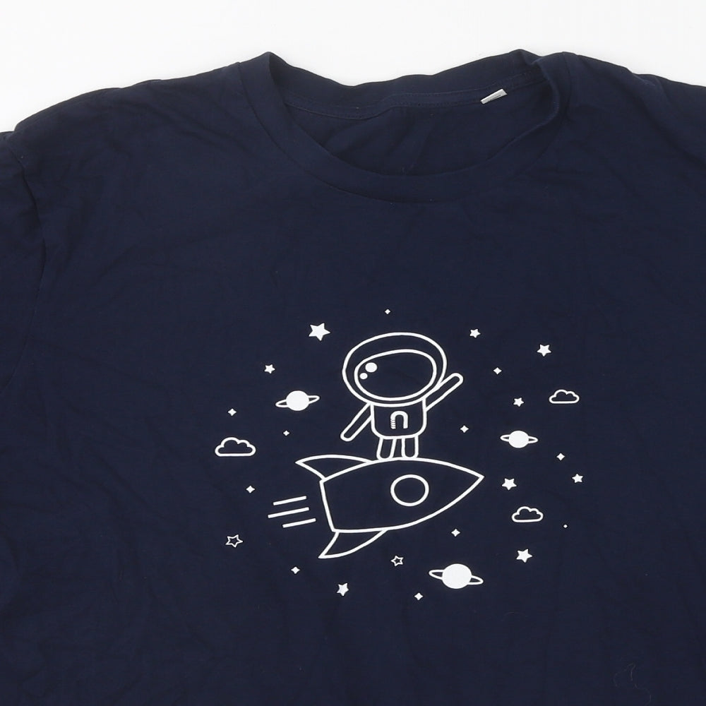 Preworn Womens Blue Polyester Basic T-Shirt Size M Crew Neck - Astronaut