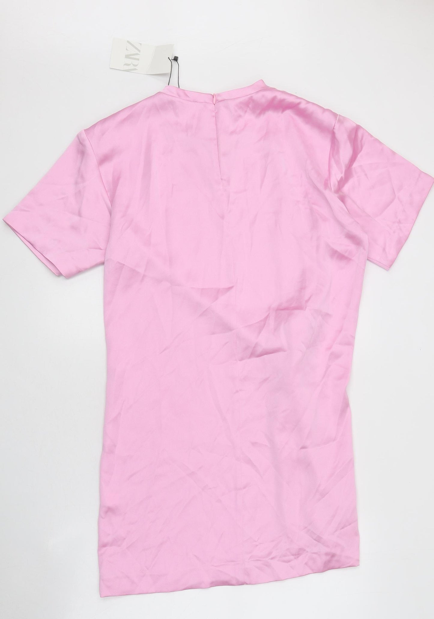 Zara Womens Pink Polyester T-Shirt Dress Size L Crew Neck Zip