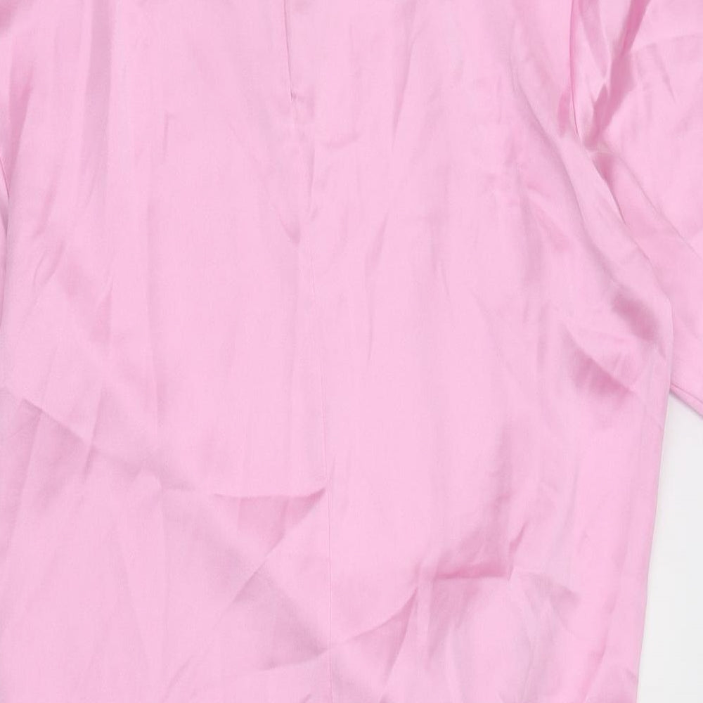 Zara Womens Pink Polyester T-Shirt Dress Size L Crew Neck Zip
