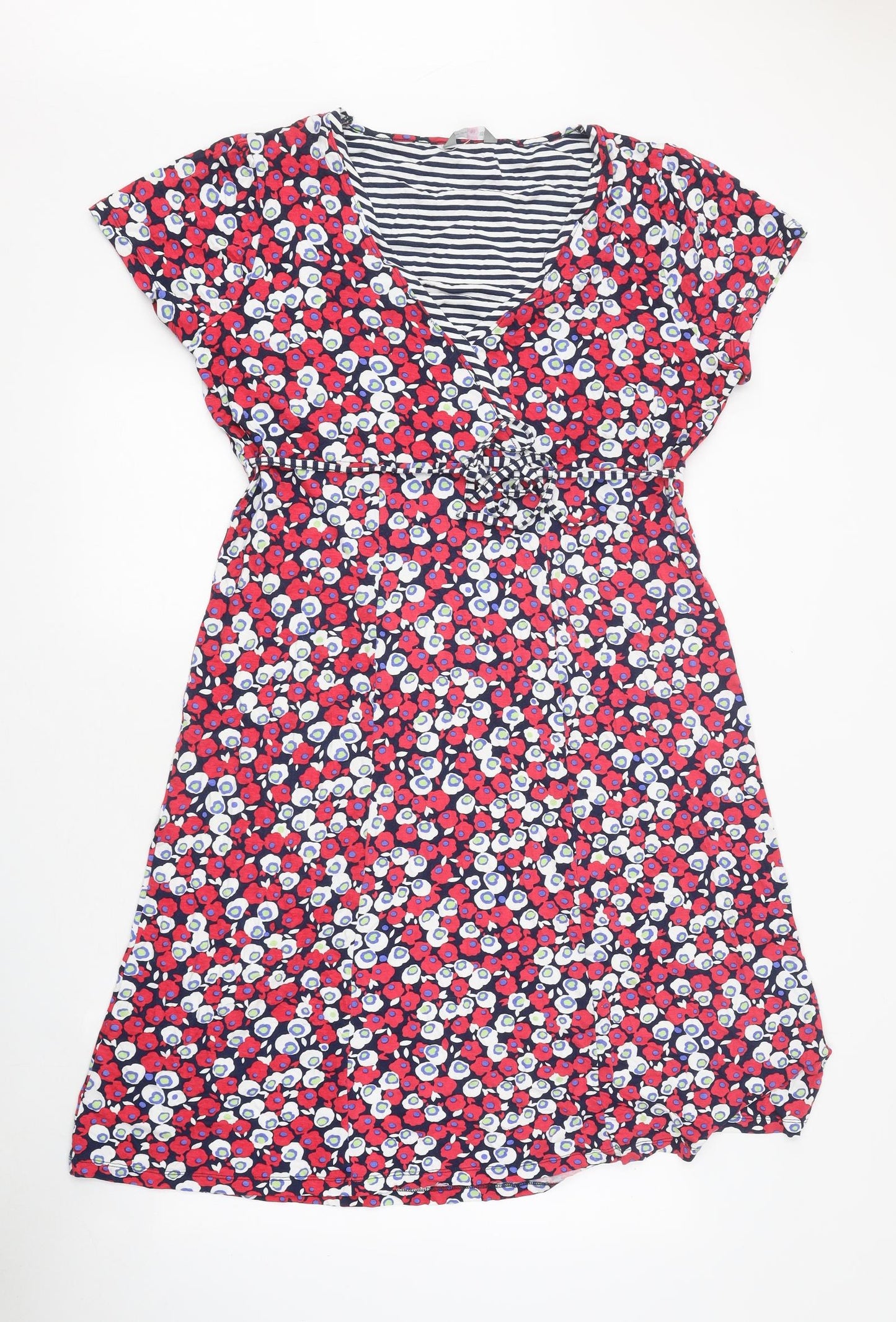 Per Una Womens Red Floral Polyester Fit & Flare Size 18 V-Neck Tie
