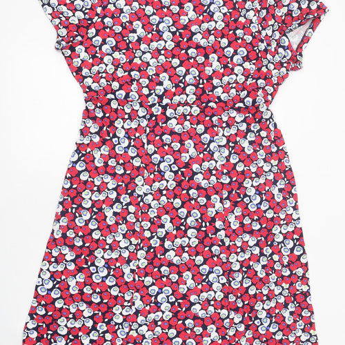 Per Una Womens Red Floral Polyester Fit & Flare Size 18 V-Neck Tie