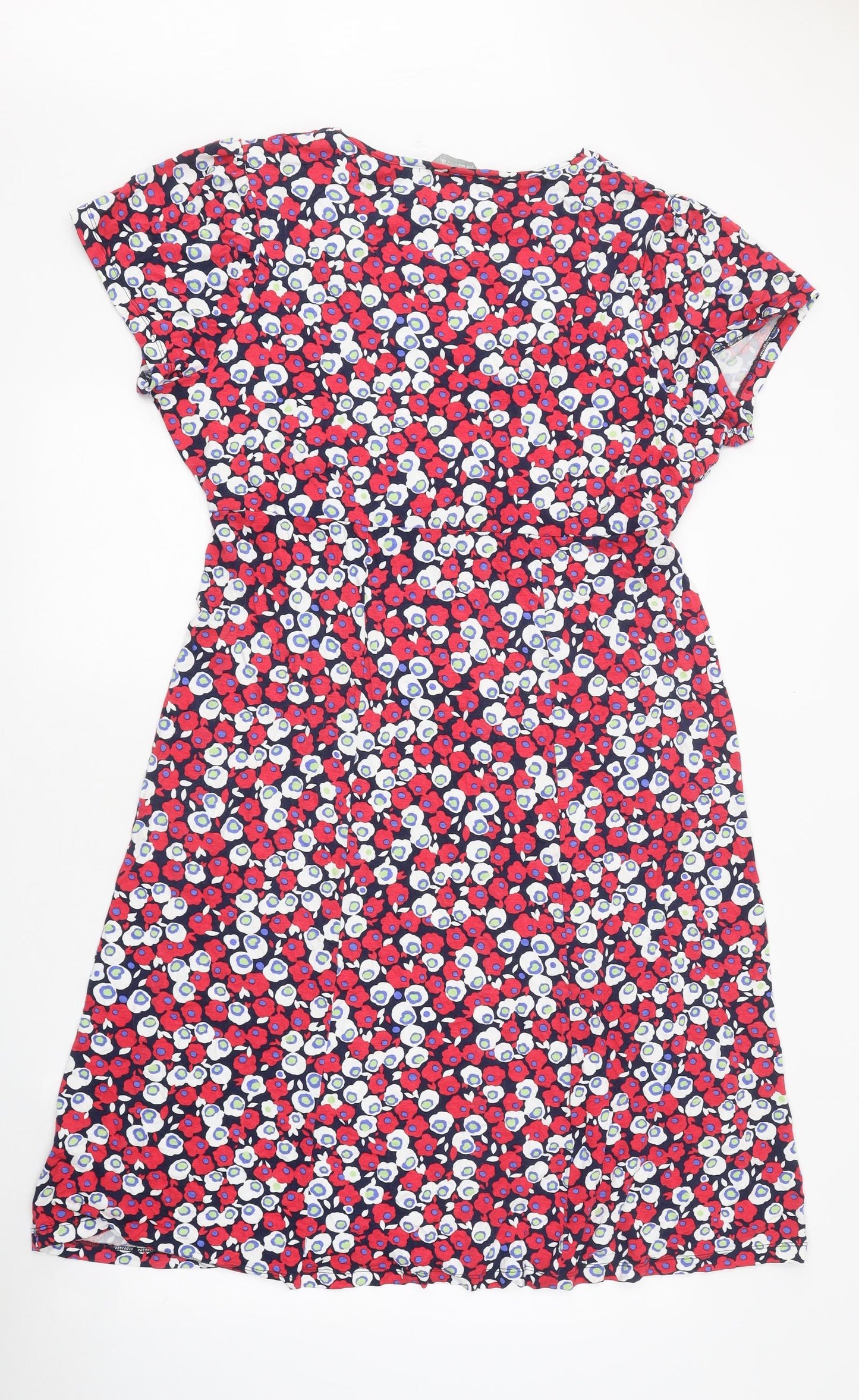 Per Una Womens Red Floral Polyester Fit & Flare Size 18 V-Neck Tie