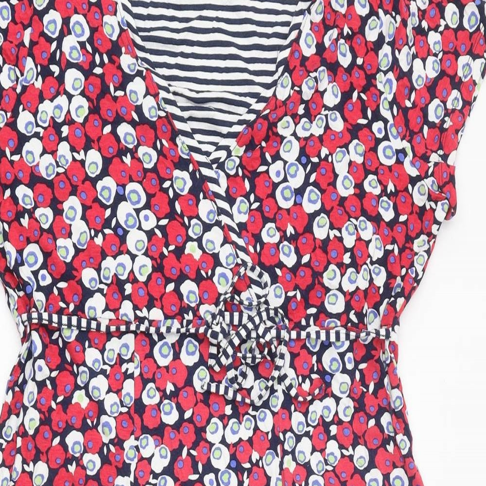 Per Una Womens Red Floral Polyester Fit & Flare Size 18 V-Neck Tie