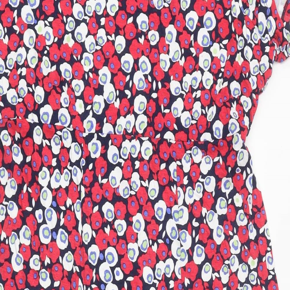Per Una Womens Red Floral Polyester Fit & Flare Size 18 V-Neck Tie