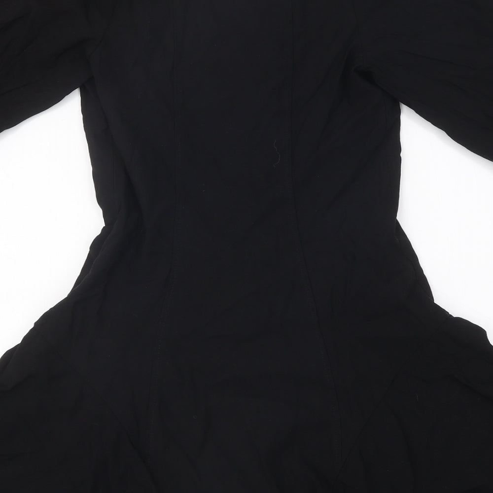 Zara Womens Black Polyester Skater Dress Size S V-Neck Hook & Loop