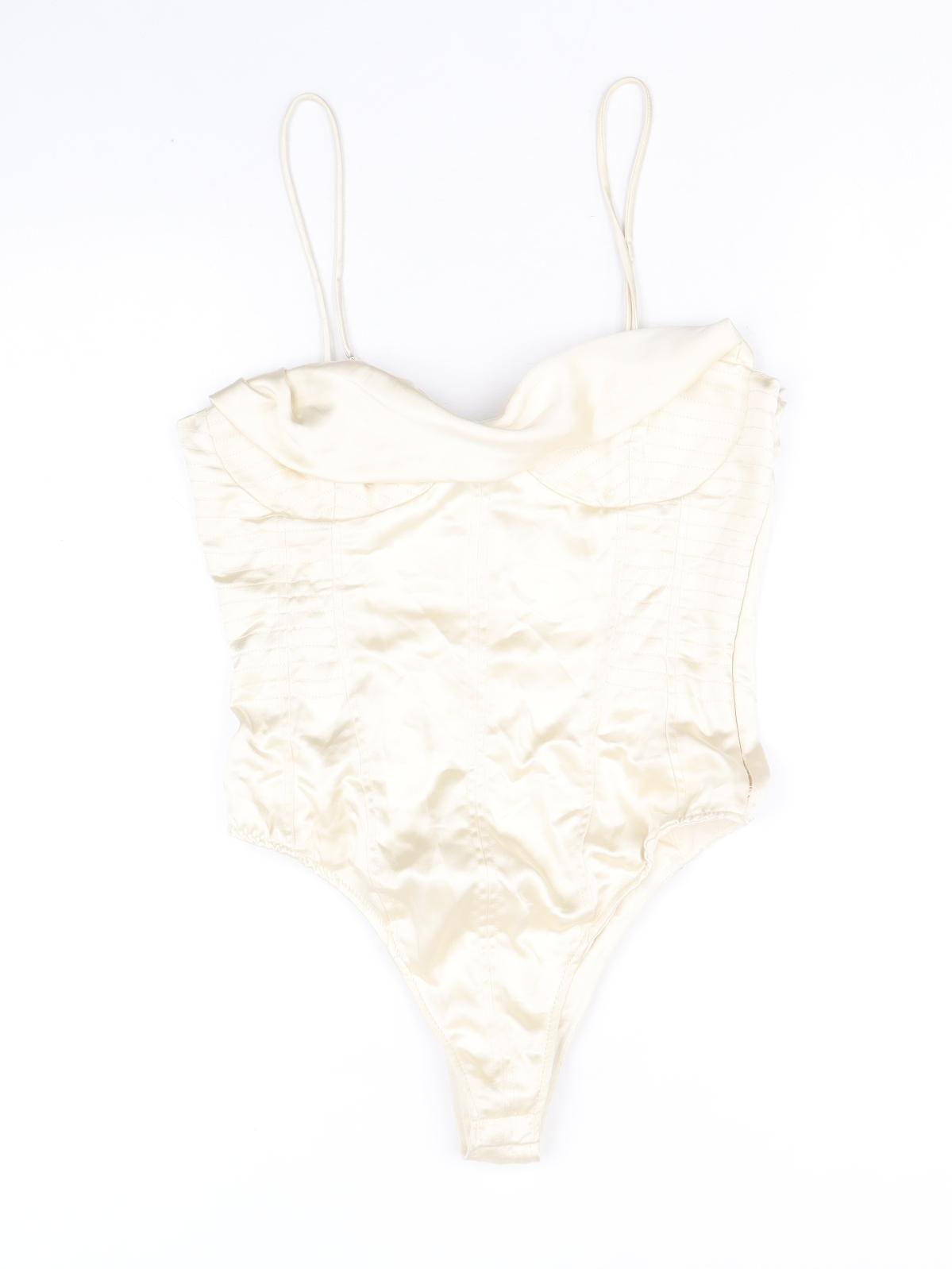 Zara Womens Ivory Polyester Bodysuit One-Piece Size S Zip
