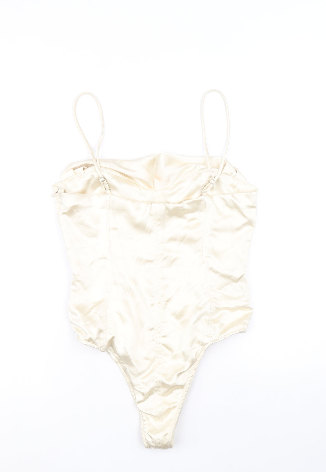 Zara Womens Ivory Polyester Bodysuit One-Piece Size S Zip