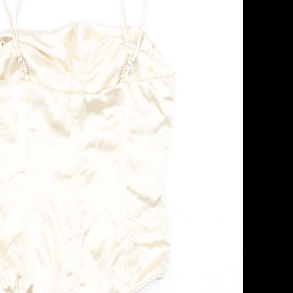 Zara Womens Ivory Polyester Bodysuit One-Piece Size S Zip