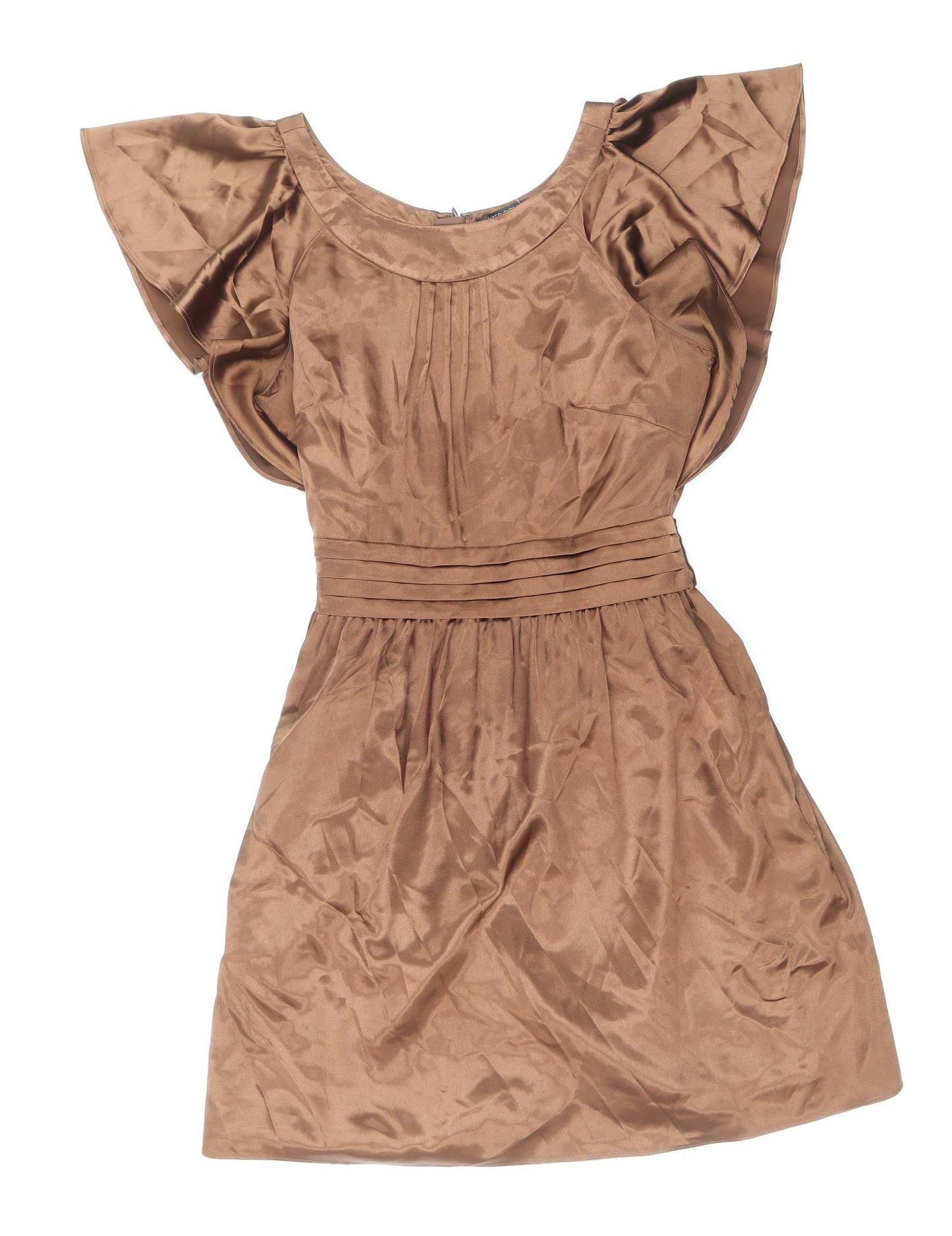 Marks and Spencer Womens Brown Polyester Fit & Flare Size 10 Boat Neck Zip