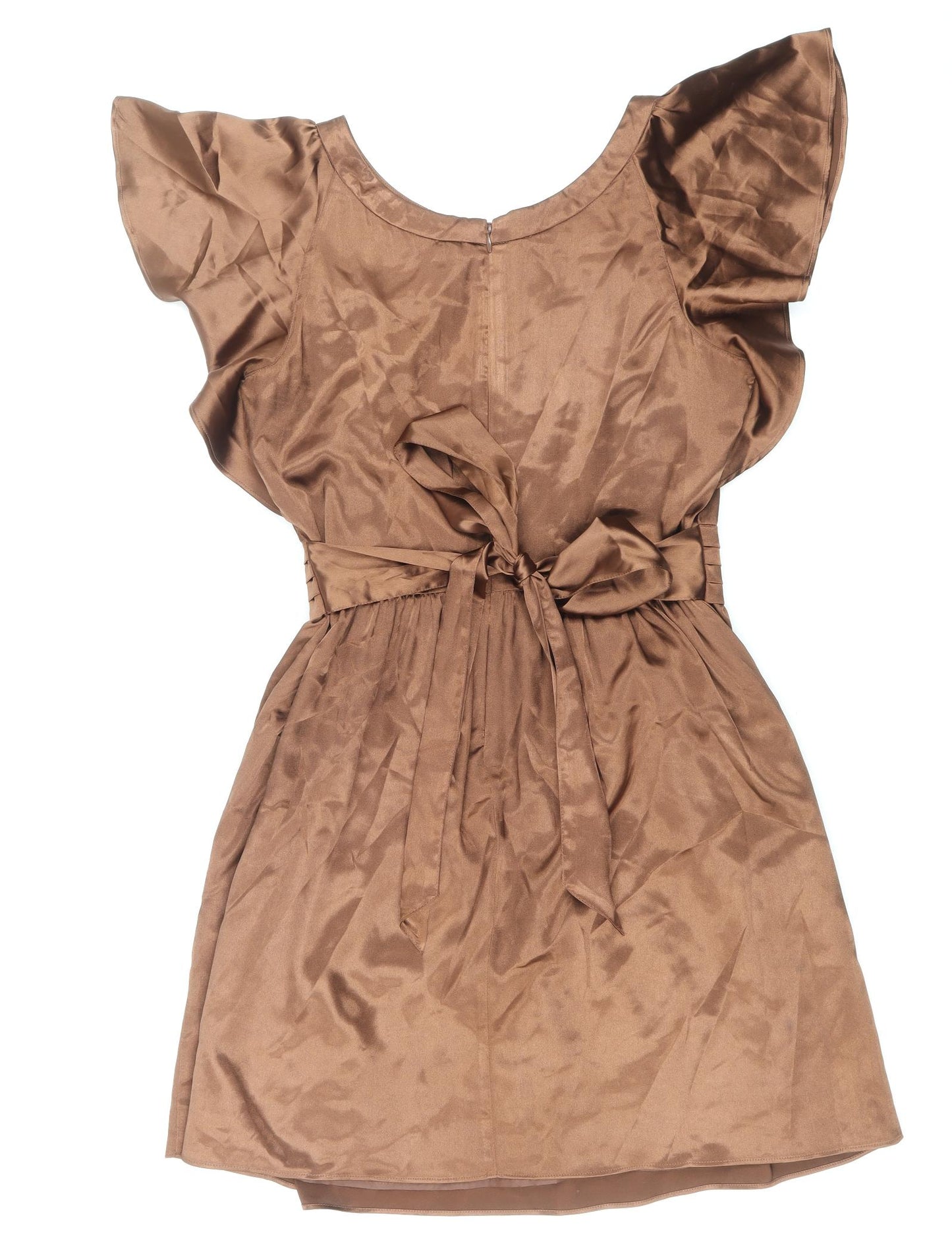 Marks and Spencer Womens Brown Polyester Fit & Flare Size 10 Boat Neck Zip