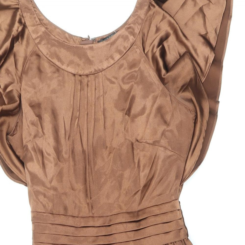 Marks and Spencer Womens Brown Polyester Fit & Flare Size 10 Boat Neck Zip