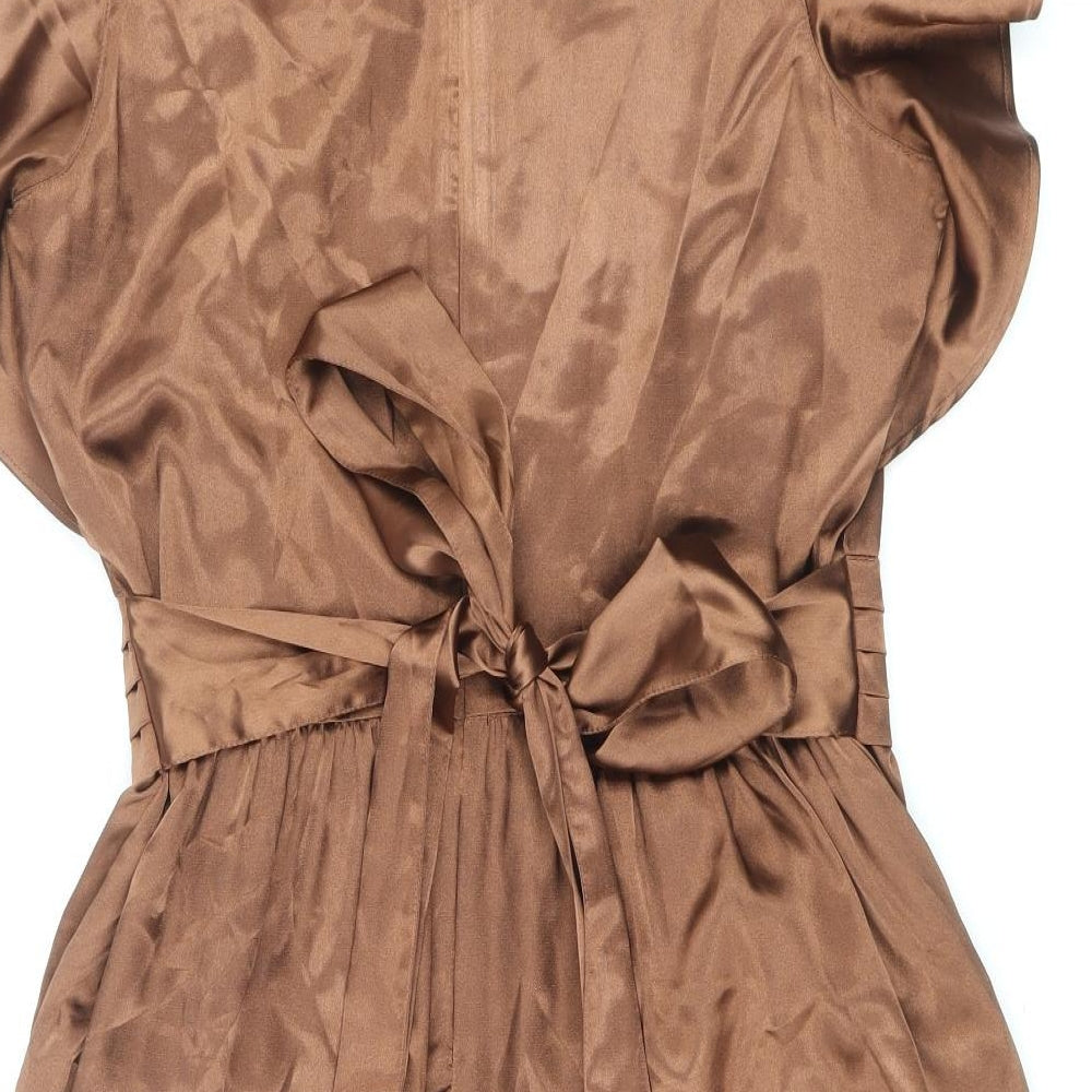 Marks and Spencer Womens Brown Polyester Fit & Flare Size 10 Boat Neck Zip