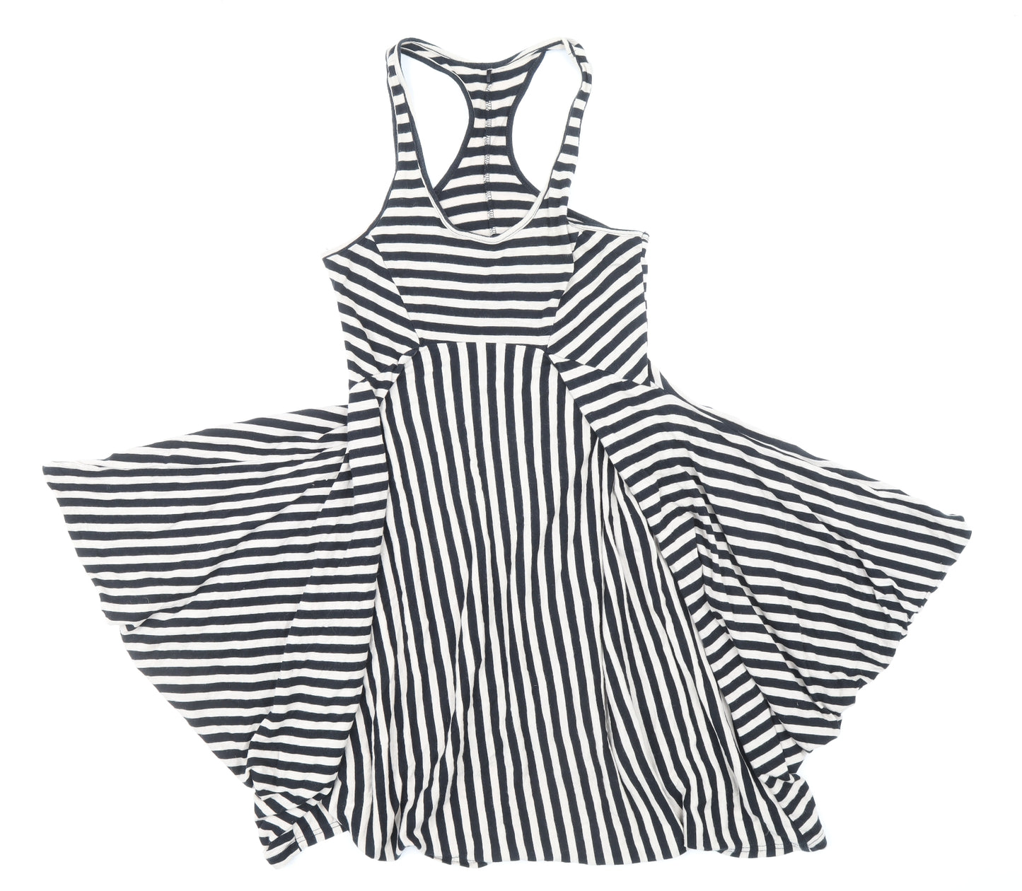 NEXT Womens Black Striped 100% Cotton Tank Dress Size 10 Scoop Neck Pullover