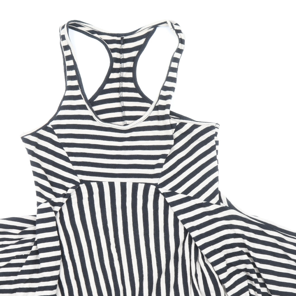 NEXT Womens Black Striped 100% Cotton Tank Dress Size 10 Scoop Neck Pullover