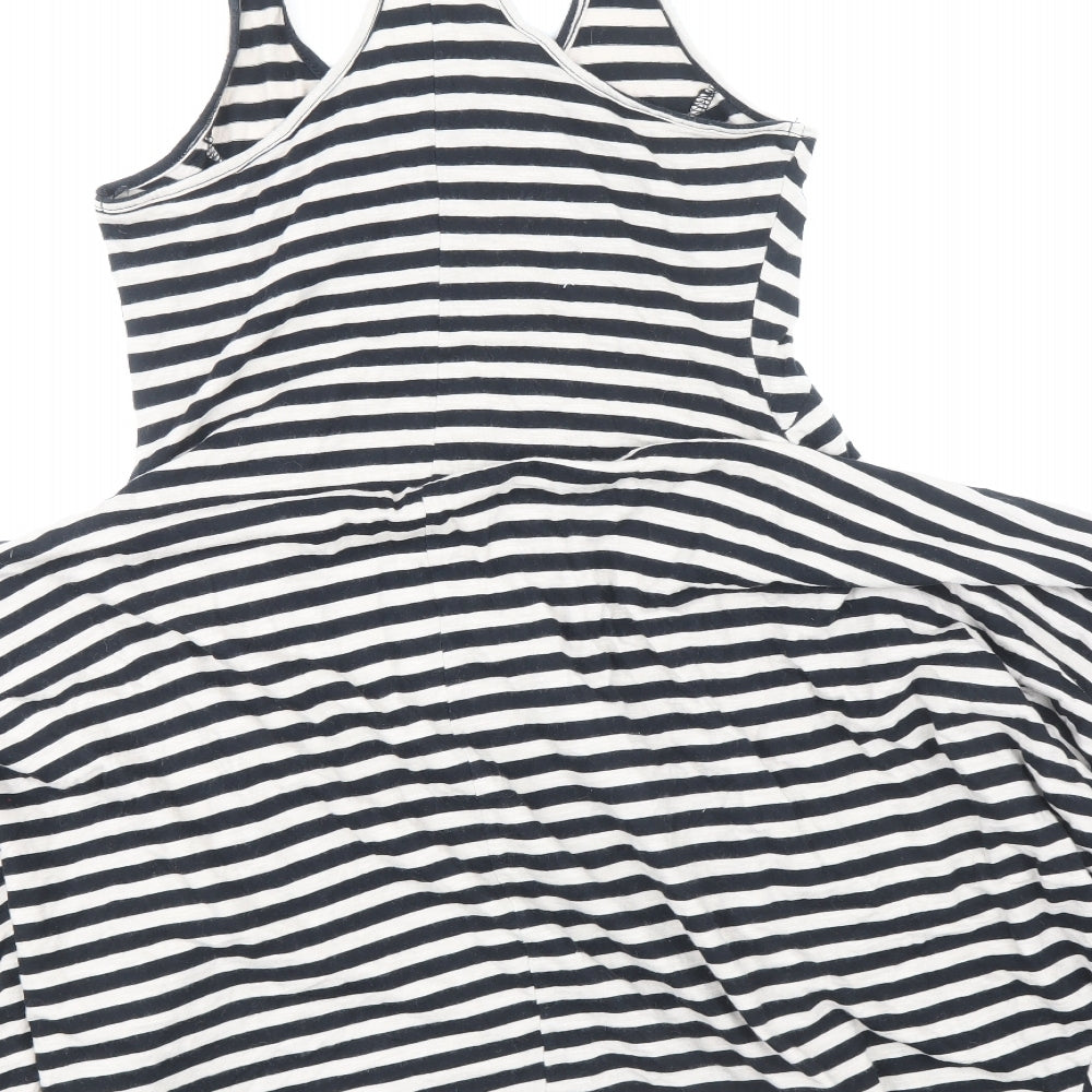 NEXT Womens Black Striped 100% Cotton Tank Dress Size 10 Scoop Neck Pullover