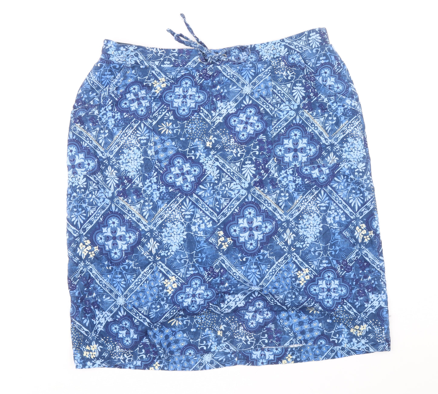 Peworn Womens Blue Geometric Polyester A-Line Skirt Size 16 Drawstring