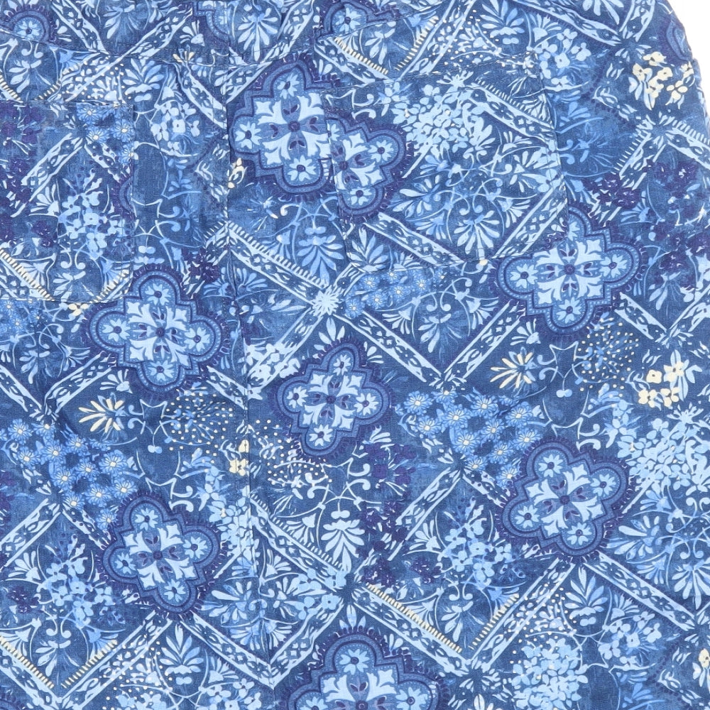 Peworn Womens Blue Geometric Polyester A-Line Skirt Size 16 Drawstring