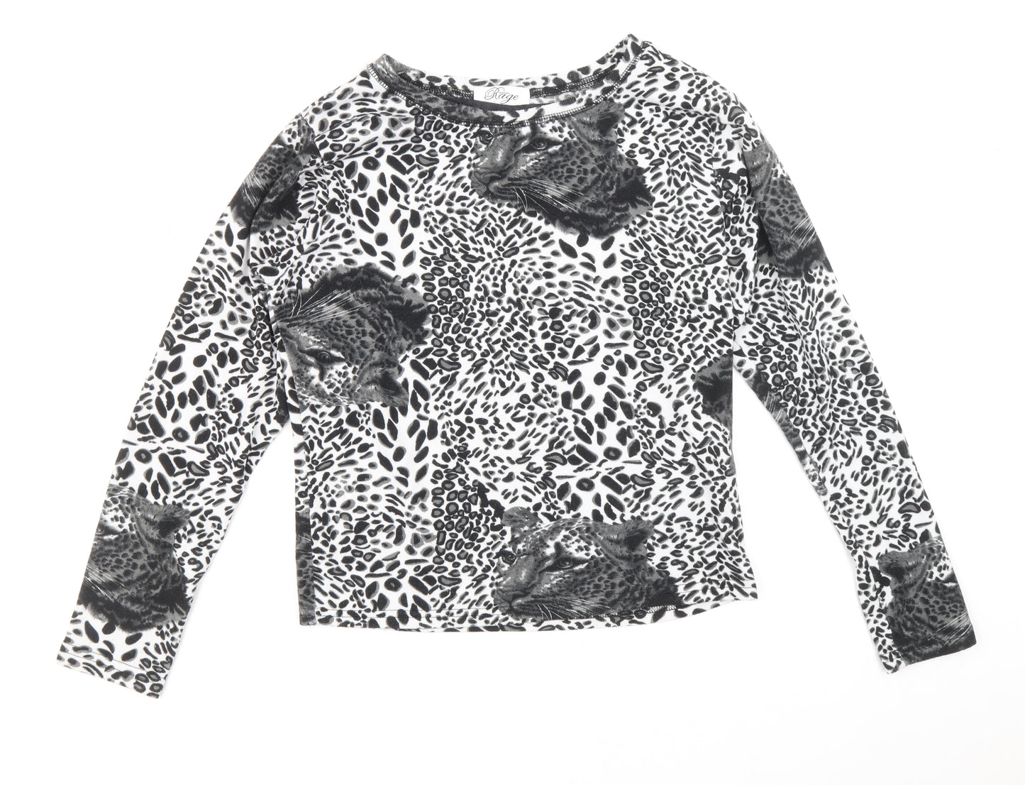 Madam Rage Womens Black Animal Print Polyester Basic T-Shirt Size 10 Round Neck