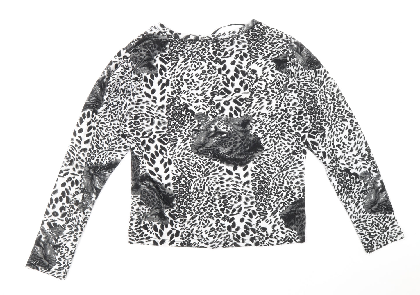 Madam Rage Womens Black Animal Print Polyester Basic T-Shirt Size 10 Round Neck