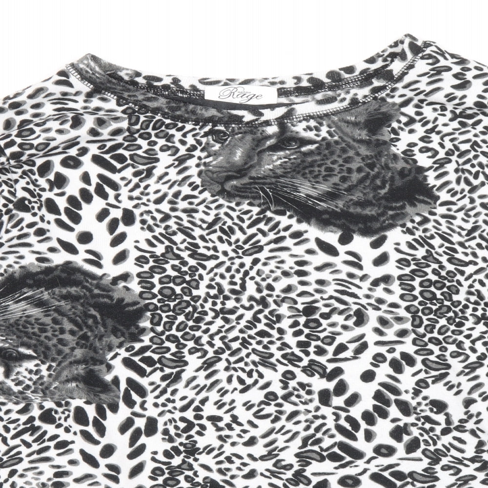Madam Rage Womens Black Animal Print Polyester Basic T-Shirt Size 10 Round Neck