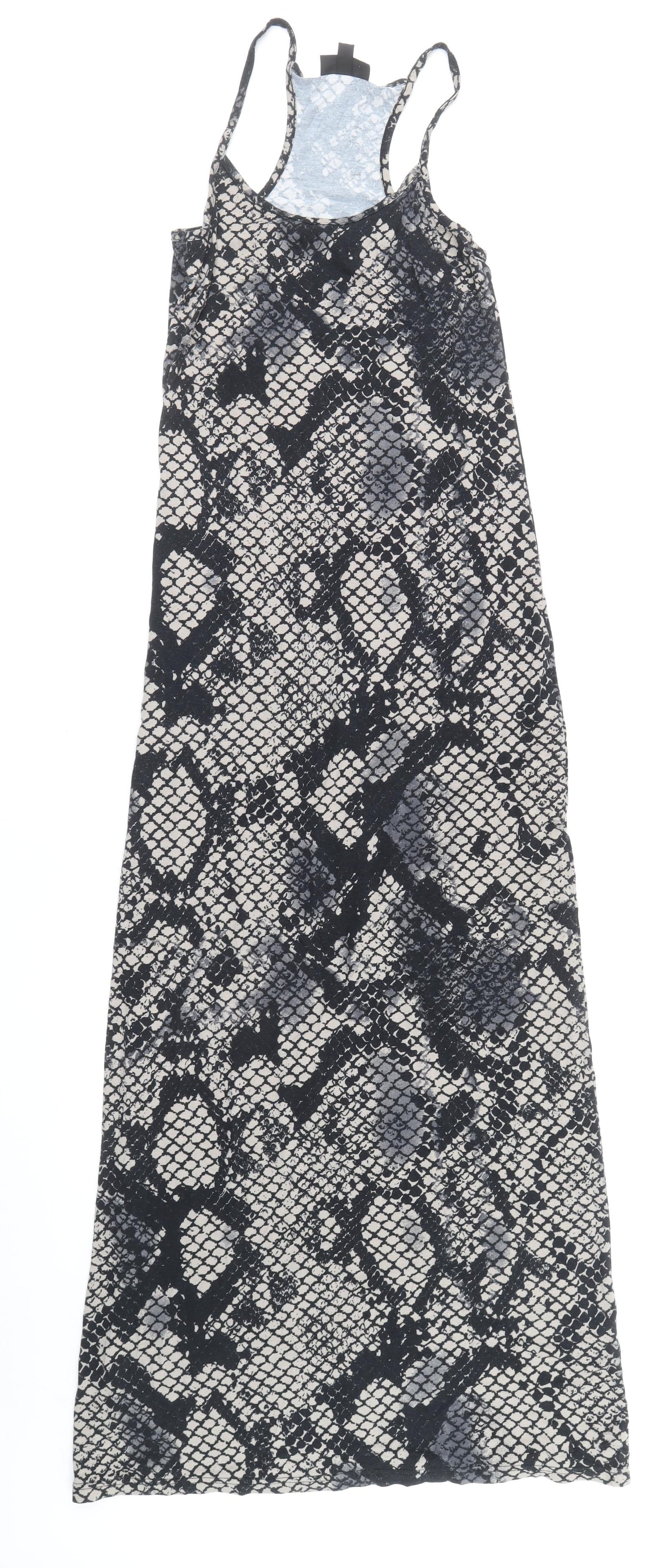 Topshop Womens Grey Animal Print Viscose Tank Dress Size 8 Scoop Neck Pullover - Snake Print