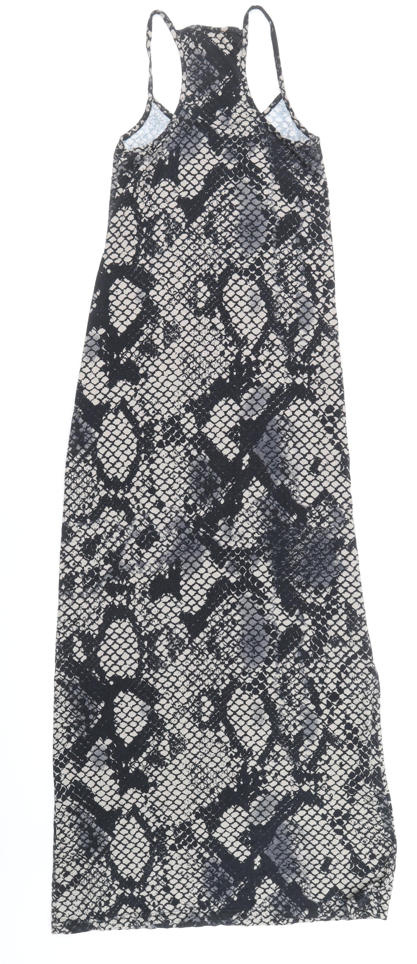 Topshop Womens Grey Animal Print Viscose Tank Dress Size 8 Scoop Neck Pullover - Snake Print