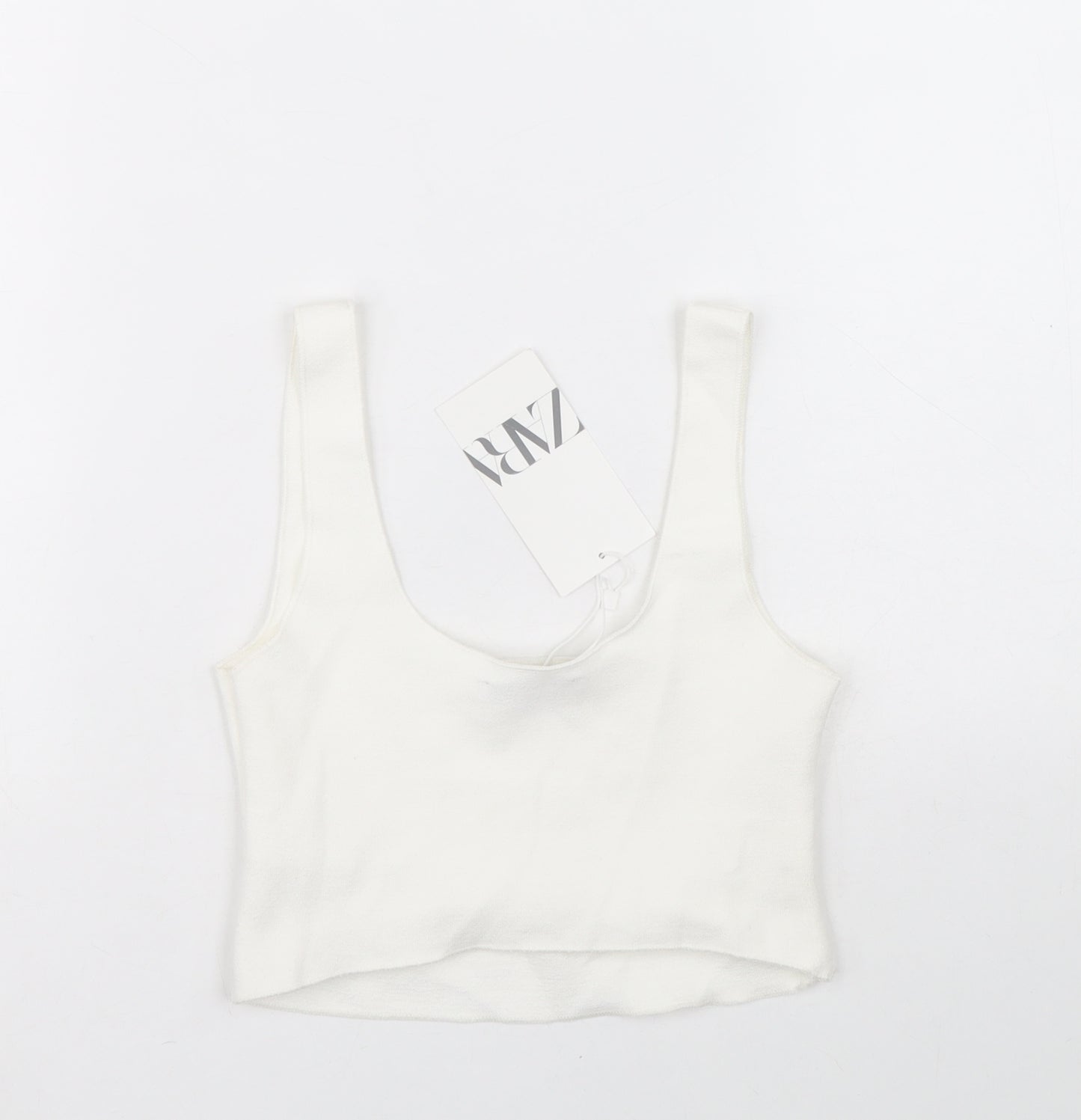 Zara Womens White Viscose Cropped Tank Size S Square Neck