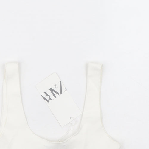 Zara Womens White Viscose Cropped Tank Size S Square Neck