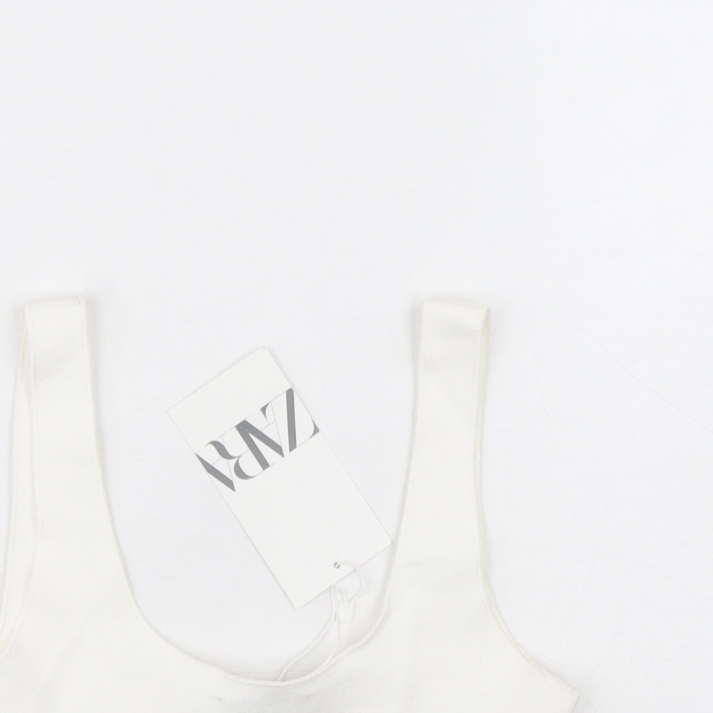 Zara Womens White Viscose Cropped Tank Size S Square Neck