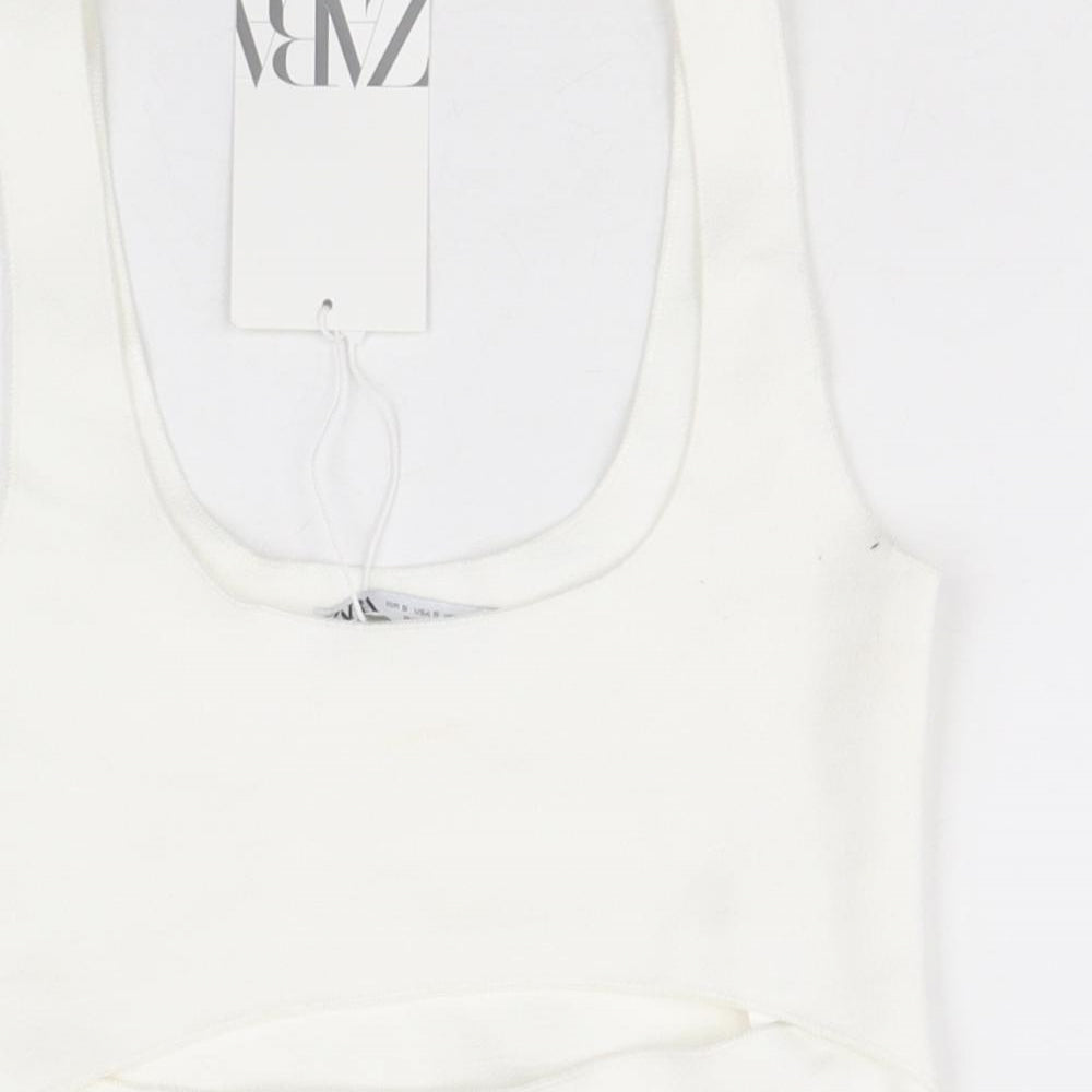 Zara Womens White Viscose Cropped Tank Size S Square Neck