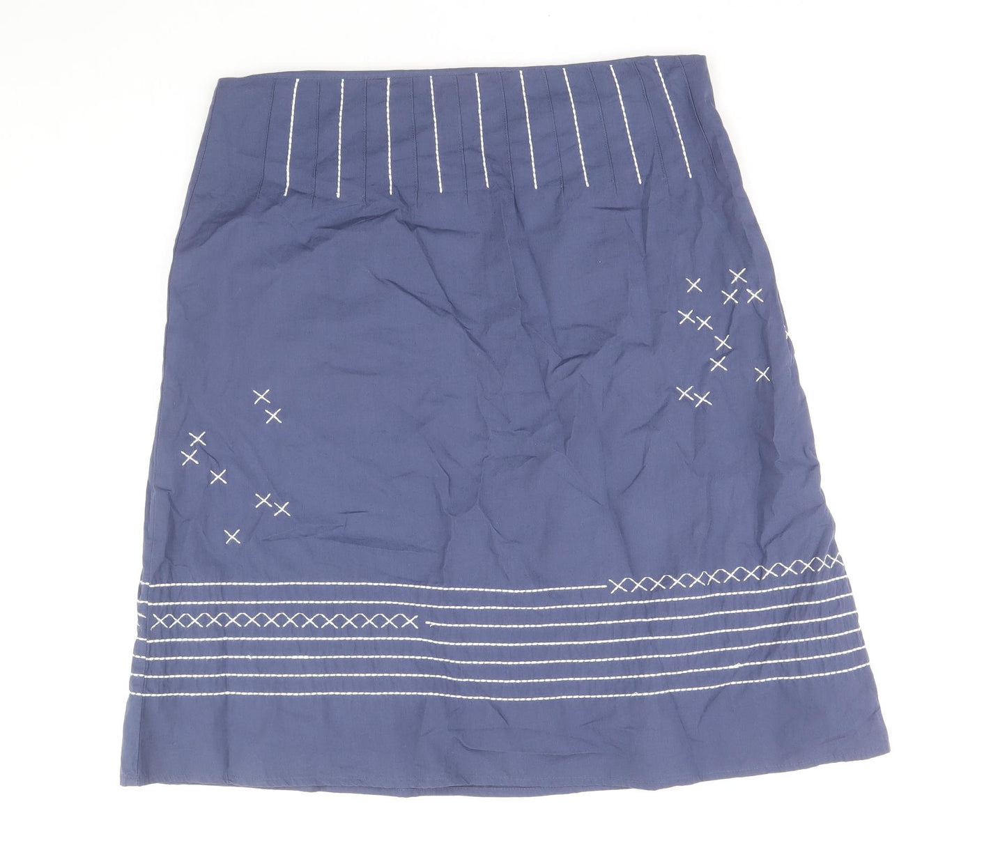 Mistral Womens Blue Cotton A-Line Skirt Size 12 Zip