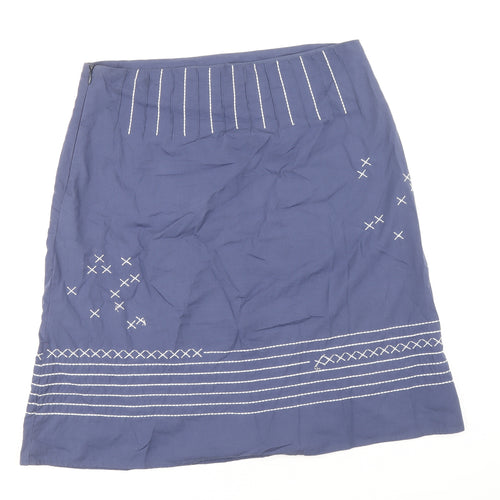 Mistral Womens Blue Cotton A-Line Skirt Size 12 Zip