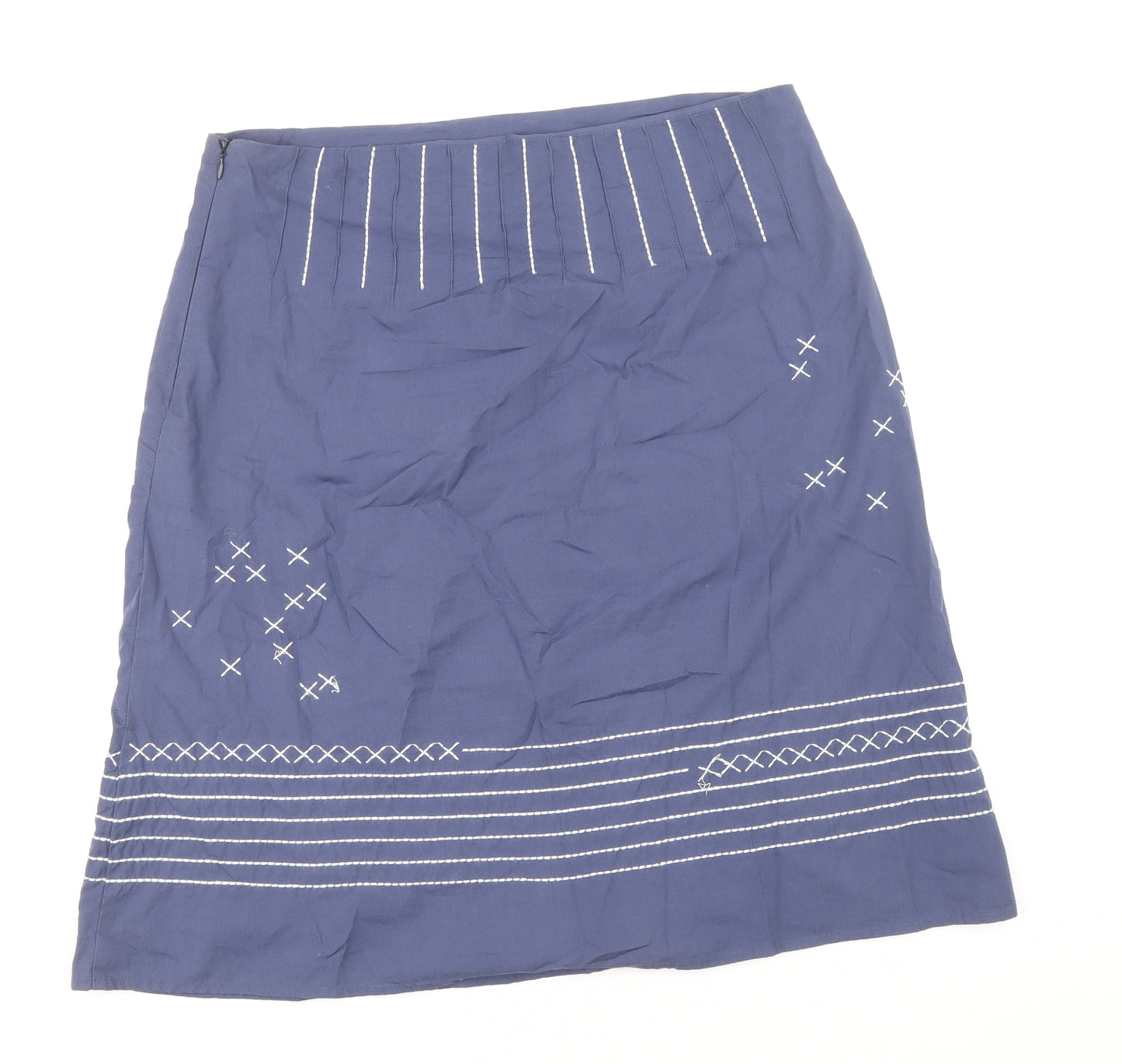 Mistral Womens Blue Cotton A-Line Skirt Size 12 Zip