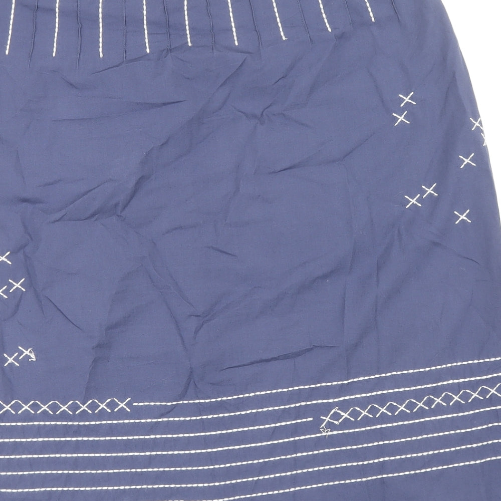Mistral Womens Blue Cotton A-Line Skirt Size 12 Zip