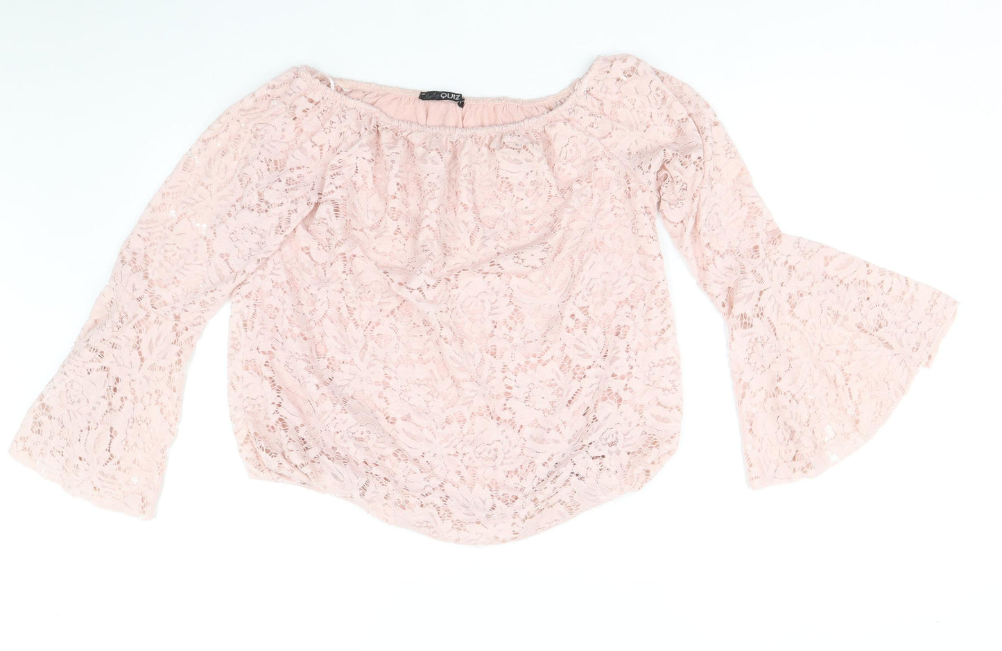 Quiz Womens Pink Polyester Cropped Blouse Size M Off the Shoulder