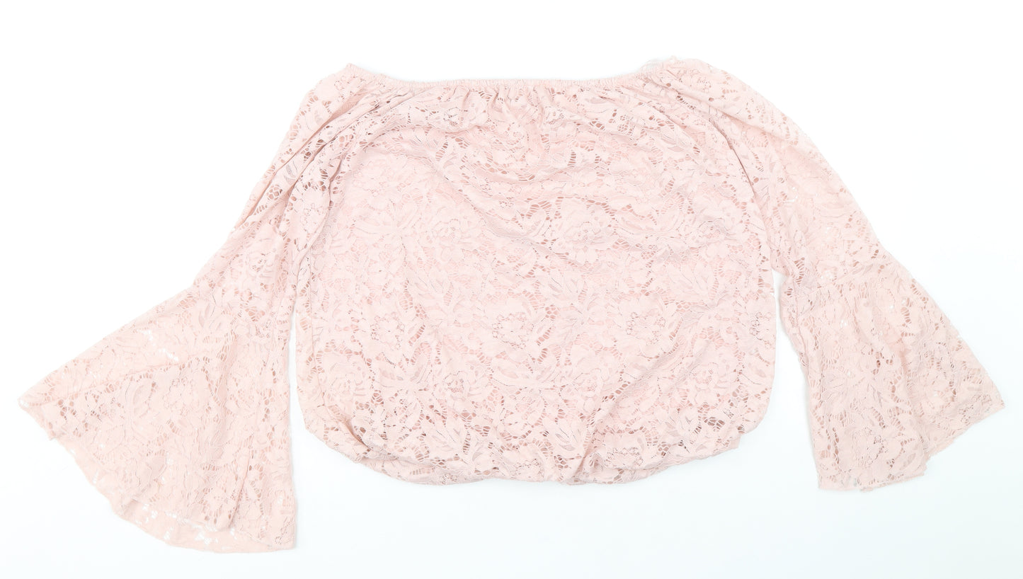 Quiz Womens Pink Polyester Cropped Blouse Size M Off the Shoulder