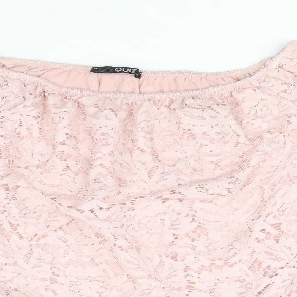 Quiz Womens Pink Polyester Cropped Blouse Size M Off the Shoulder