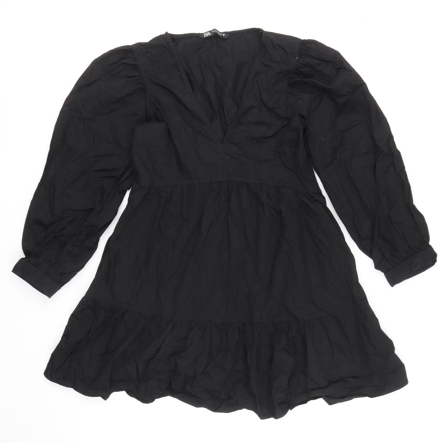 Zara Womens Black Cotton Mini Size XS V-Neck Pullover