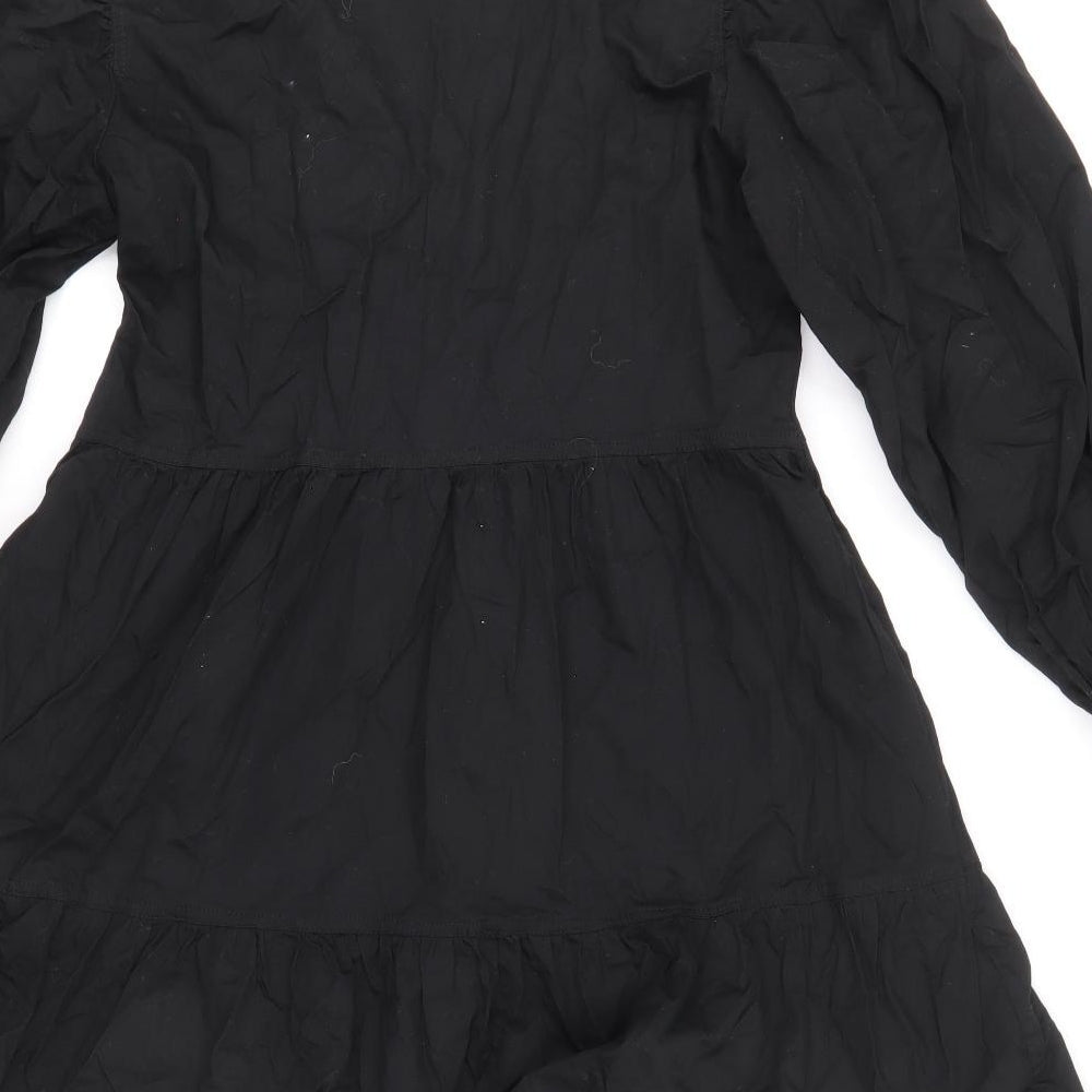 Zara Womens Black Cotton Mini Size XS V-Neck Pullover