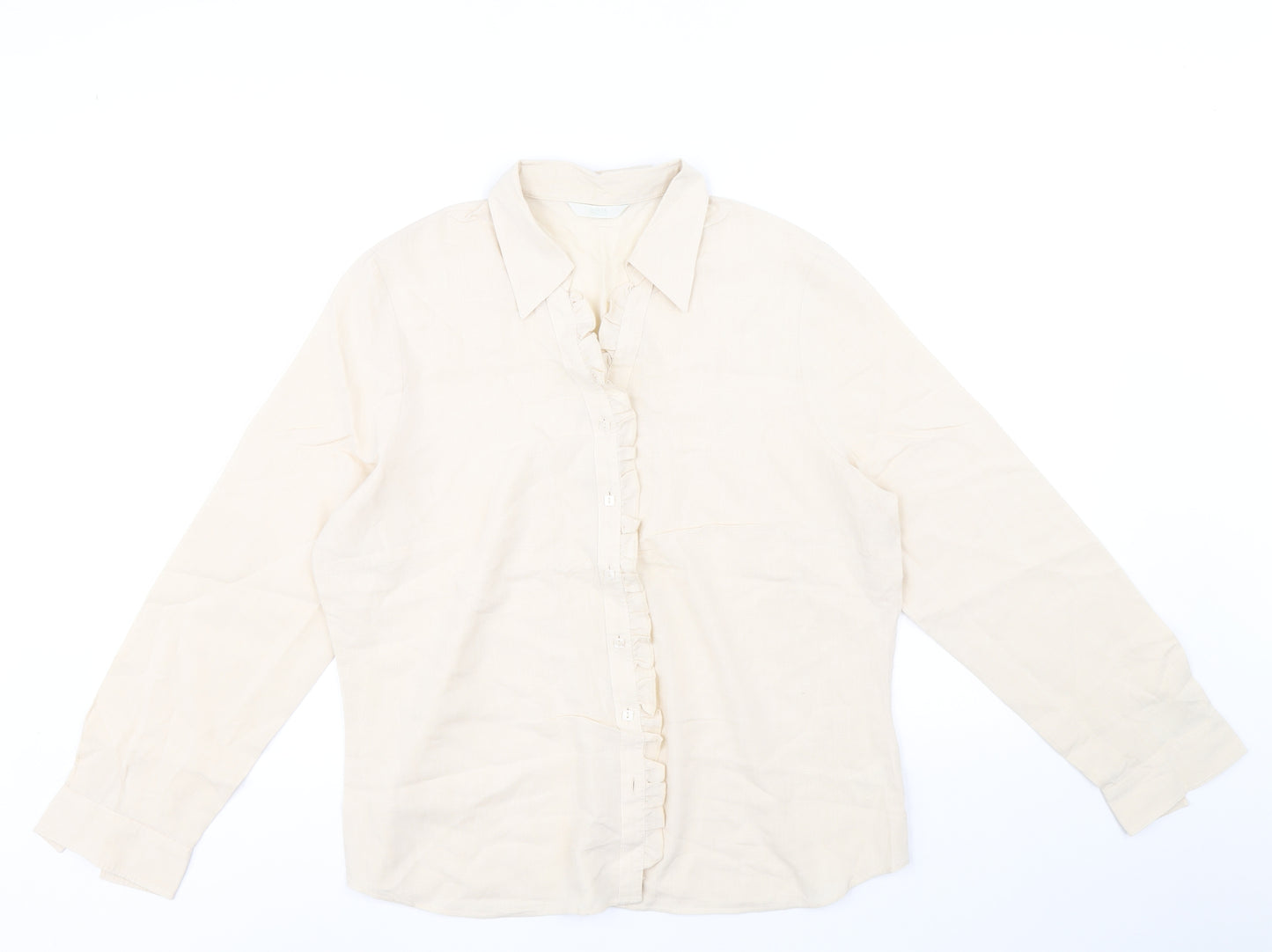 Marks and Spencer Womens Beige Viscose Basic Button-Up Size 16 V-Neck