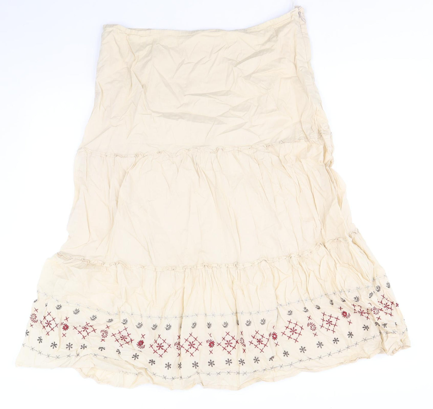 Marks and Spencer Womens Beige Cotton Flare Skirt Size 16 Zip