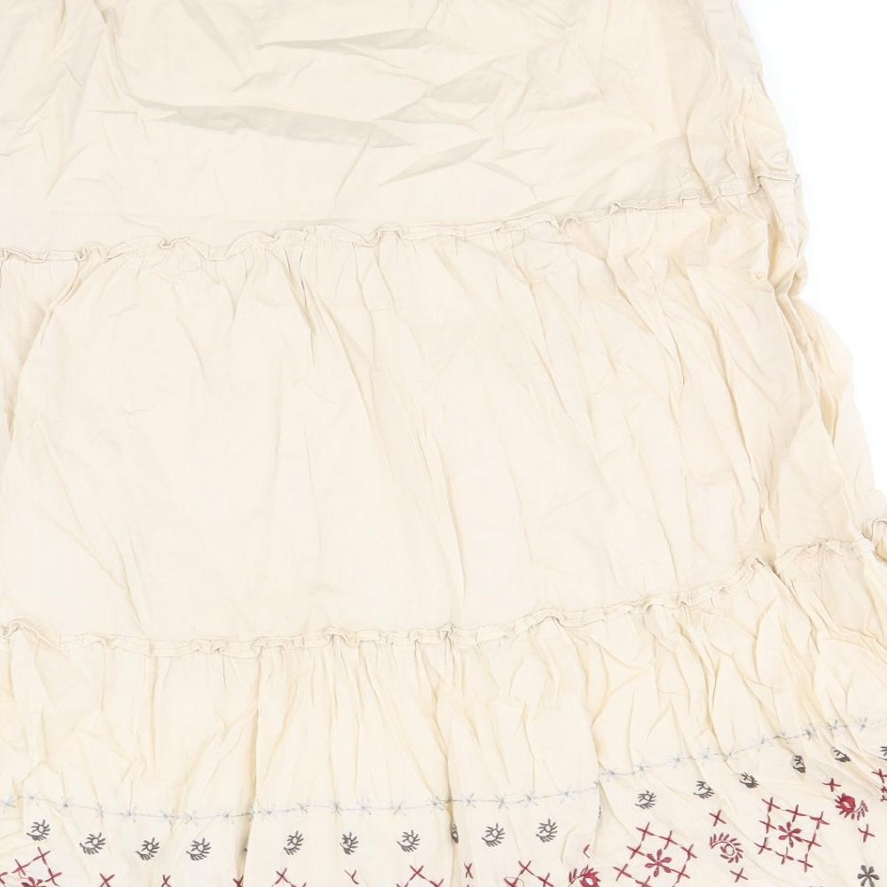 Marks and Spencer Womens Beige Cotton Flare Skirt Size 16 Zip