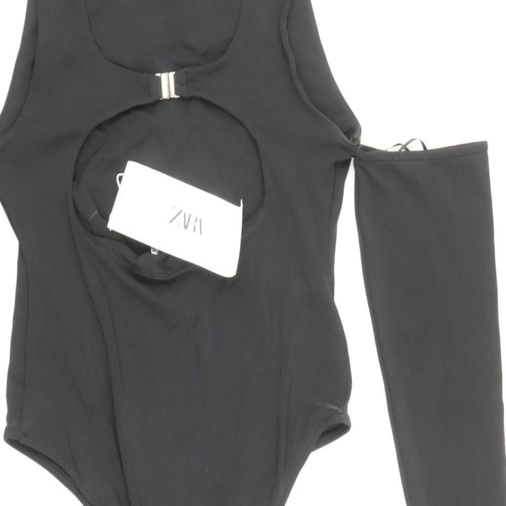 Zara Womens Black Polyamide Bodysuit One-Piece Size L Buckle