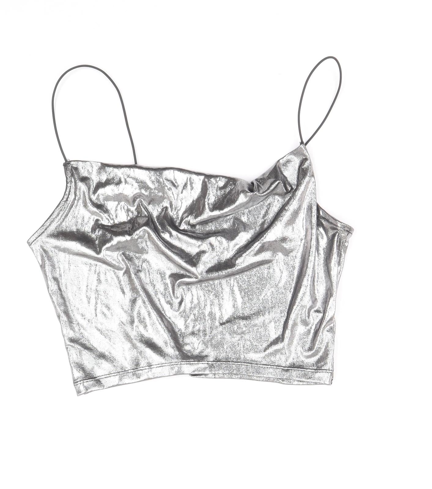Divided by H&M Womens Silver Polyester Cropped Tank Size XS Square Neck - Metallic